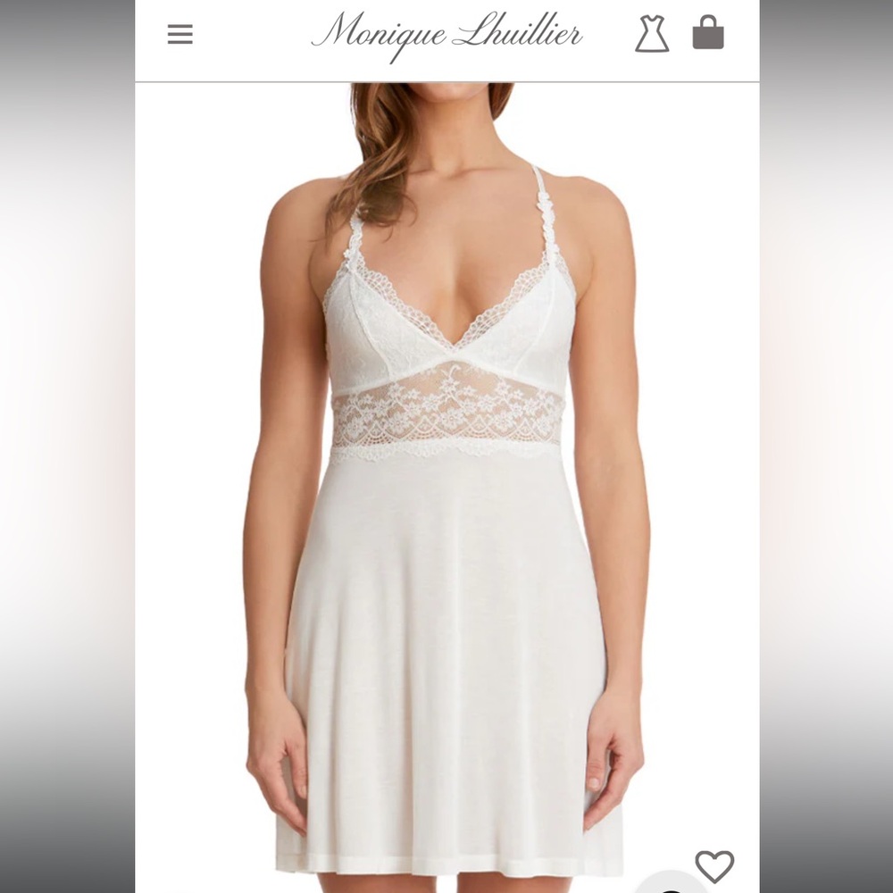 NWT Monique Lhuillier Bouquet Lace-Trim Chemise White Bride. ML X Hanky Panky